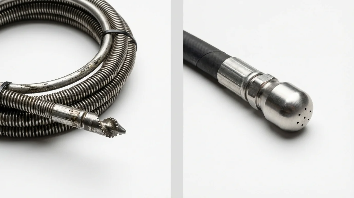 Drain snake cable and hydro jetting nozzle used for drain cleaning in Olathe, KS