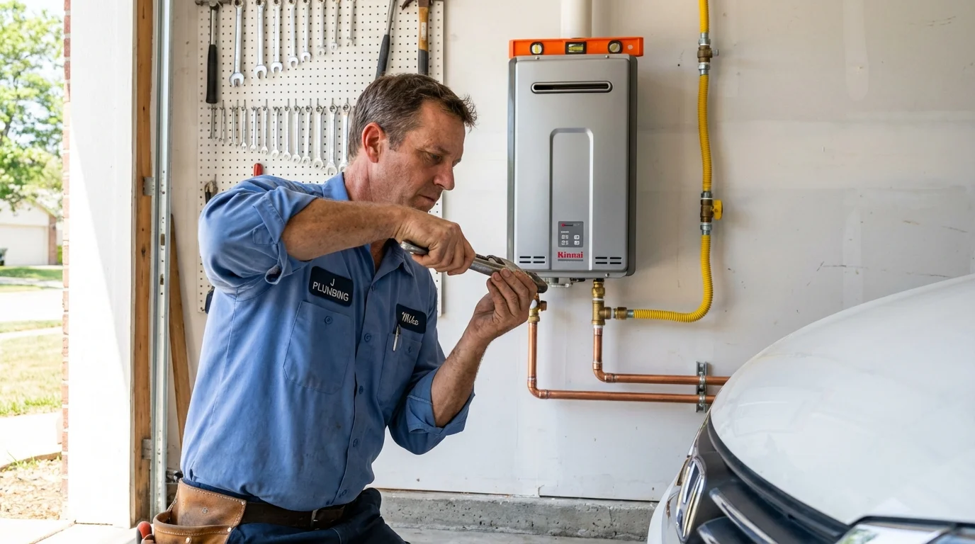 Tankless water heater installation by a Johns Plumbing LLC plumber in Olathe